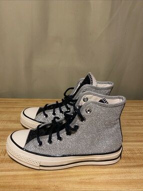 Converse  Chuck 70 Hii Authentic Glam Silver Glitter Shoes Women’s  5